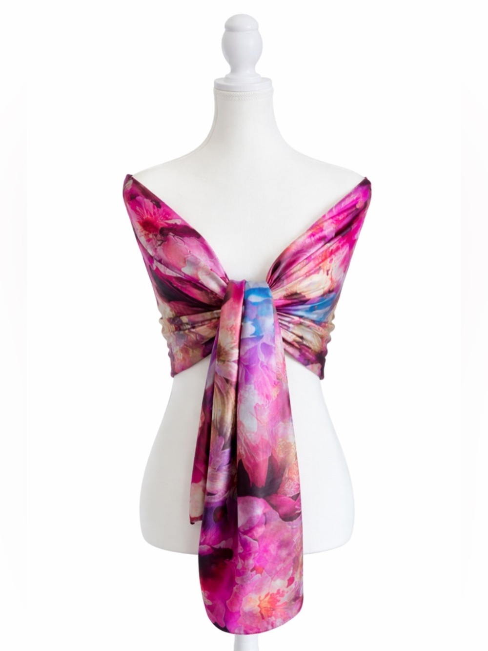 100% Silk Reversible Floral Scarf Oversized Wrap 70” x 27.5”